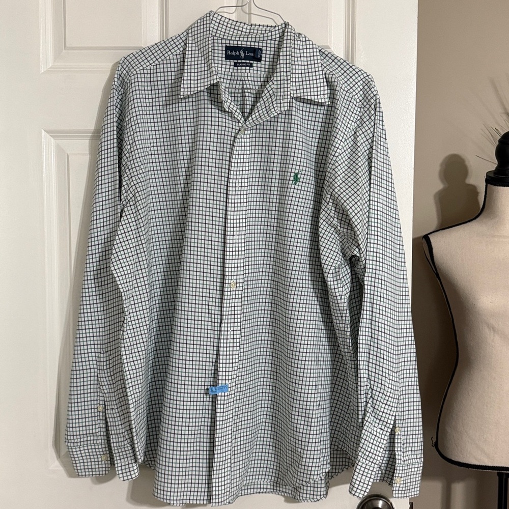 Ralph Lauren White Black and Green Plaid Shirt